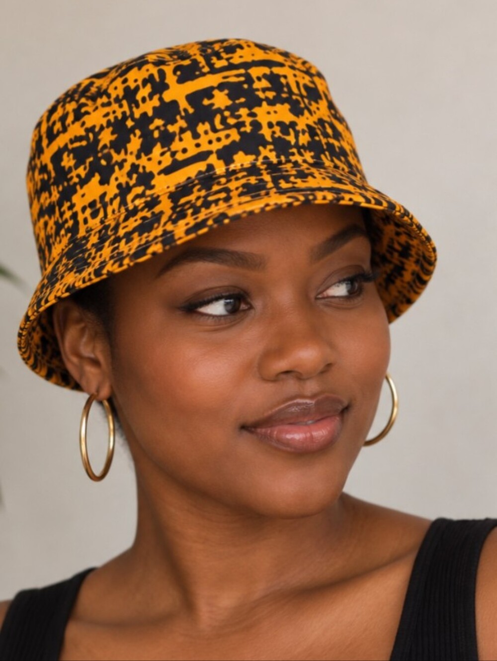 Orange & Black Patterned Bucket Hat